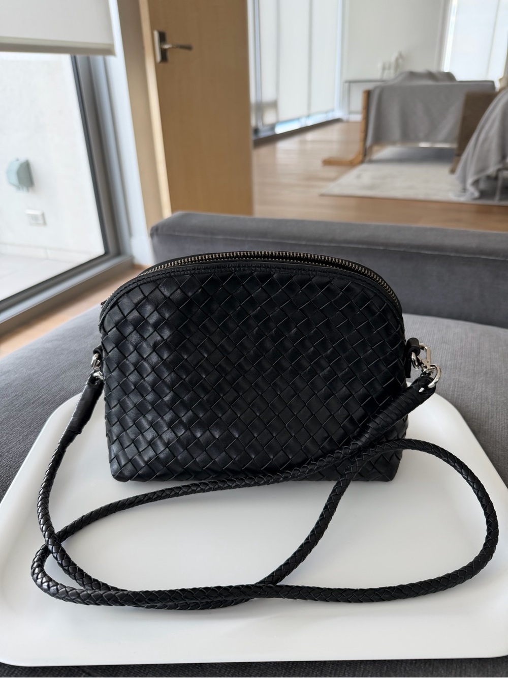 Dragon Diffusion Black Woven Leather Crossbody Bag